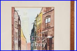 Vintage Vienna Seileransse Scene Watercolor Painting Signed Illegible