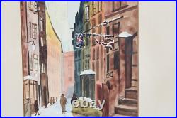 Vintage Vienna Seileransse Scene Watercolor Painting Signed Illegible