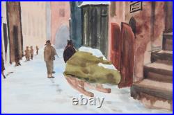 Vintage Vienna Seileransse Scene Watercolor Painting Signed Illegible