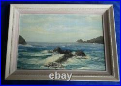 Vintage Virginia Lynn La Jolla California Seascape Ocean Oil Painting Cambria