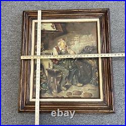 Vintage Vito Calucci Signed Framed Oil Canvas Painting Man Making Fisherman Nets