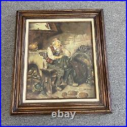 Vintage Vito Calucci Signed Framed Oil Canvas Painting Man Making Fisherman Nets