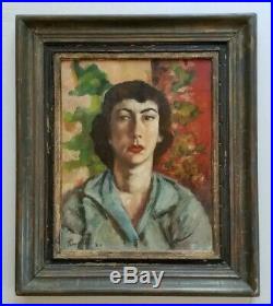 Vintage WPA Era California Artist Templeton Girl in the Blue Blouse Oil Painting