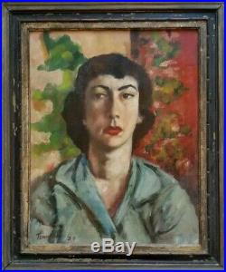 Vintage WPA Era California Artist Templeton Girl in the Blue Blouse Oil Painting