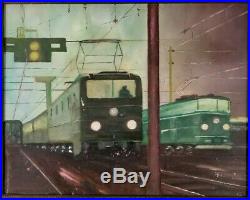 Vintage WPA Industrial Transportation American Railroad Subway Train Painting