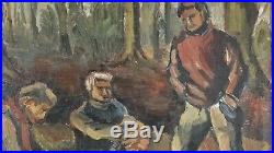 Vintage WPA style Loggers Workers Figures Impressionism Mid Century Oil Painting