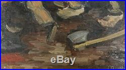 Vintage WPA style Loggers Workers Figures Impressionism Mid Century Oil Painting