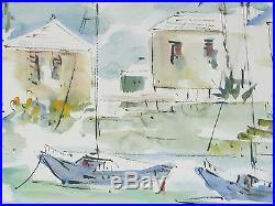 Vintage Watercolor Harborview of Sailboats by Jo Birdsey Lindberg Listed