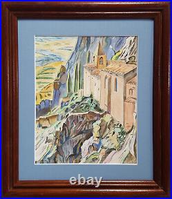 Vintage Watercolor Painting Original Landscape Painting Mountain Signed