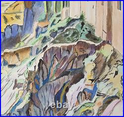 Vintage Watercolor Painting Original Landscape Painting Mountain Signed