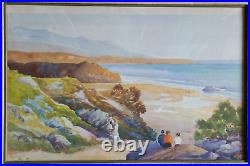 Vintage Watercolor SAN GREGORIO BEACH on Paper Signed by Boohen
