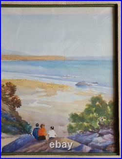 Vintage Watercolor SAN GREGORIO BEACH on Paper Signed by Boohen