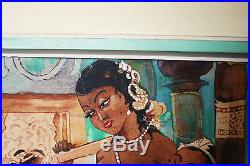 Vintage Watercolour Painting Buddhist Indian Cave Painting Buddha Signed 1971