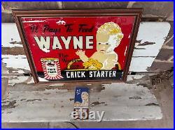 Vintage Wayne Feeds Sign Reverse Painted Glass