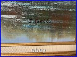 Vintage Wilderness River Forest Framed And Signed Painting On Canvas By J. Bell