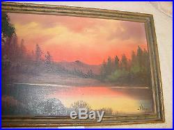 Vintage Willard Page Signed Lake River Water Mountains Landscape Oil Painting