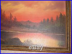 Vintage Willard Page Signed Lake River Water Mountains Landscape Oil Painting