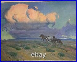 Vintage William (Bill) E. Johnson signed original landscape painting horses