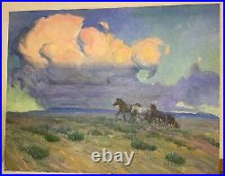 Vintage William (Bill) E. Johnson signed original landscape painting horses