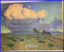 Vintage William (Bill) E. Johnson signed original landscape painting horses