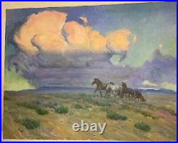 Vintage William (Bill) E. Johnson signed original landscape painting horses