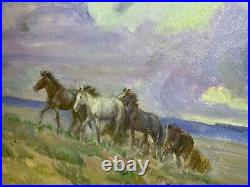 Vintage William (Bill) E. Johnson signed original landscape painting horses