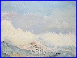 Vintage William Koerner Signed Naive Oil/Canvas Shoreline Landscape Painting yqz
