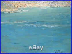 Vintage William Koerner Signed Naive Oil/Canvas Shoreline Landscape Painting yqz