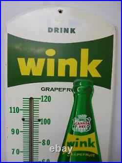 Vintage Wink Grapefruit Soda Painted Tin 27 Working Thermometer