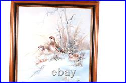 Vintage Winter Scene Snow And Birds Oil Painting On Canvas Signed Bruce