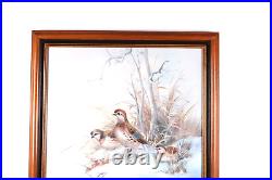 Vintage Winter Scene Snow And Birds Oil Painting On Canvas Signed Bruce