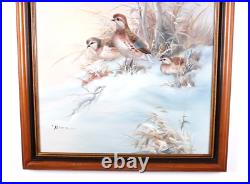 Vintage Winter Scene Snow And Birds Oil Painting On Canvas Signed Bruce