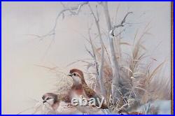 Vintage Winter Scene Snow And Birds Oil Painting On Canvas Signed Bruce