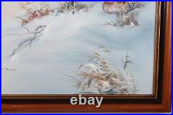 Vintage Winter Scene Snow And Birds Oil Painting On Canvas Signed Bruce