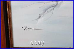 Vintage Winter Scene Snow And Birds Oil Painting On Canvas Signed Bruce