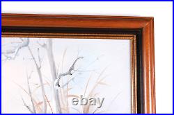 Vintage Winter Scene Snow And Birds Oil Painting On Canvas Signed Bruce