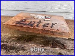 Vintage Wooden Enter Sign Pointing Finger Hand Painted Carnival Art Unique Rare