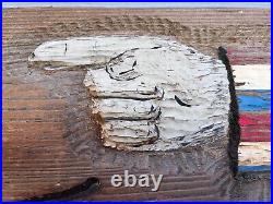 Vintage Wooden Enter Sign Pointing Finger Hand Painted Carnival Art Unique Rare