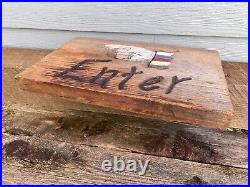Vintage Wooden Enter Sign Pointing Finger Hand Painted Carnival Art Unique Rare