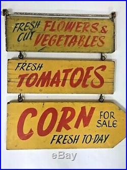 Vintage Wooden Painted Farm Stand Produce Signs AAFA