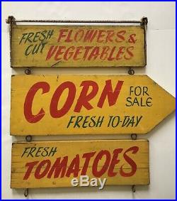 Vintage Wooden Painted Farm Stand Produce Signs AAFA