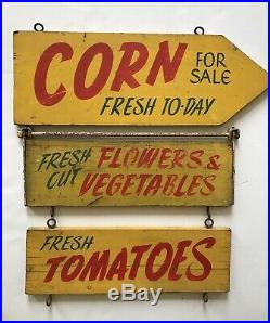 Vintage Wooden Painted Farm Stand Produce Signs AAFA