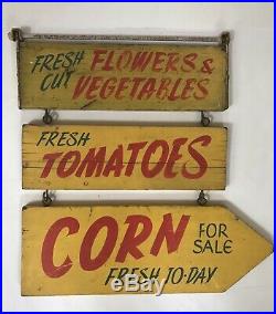 Vintage Wooden Painted Farm Stand Produce Signs AAFA