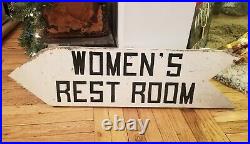 Vintage Wooden Women's Restroom Hand Painted Wood Arrow Sign Orginal Fantastic
