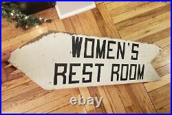 Vintage Wooden Women's Restroom Hand Painted Wood Arrow Sign Orginal Fantastic