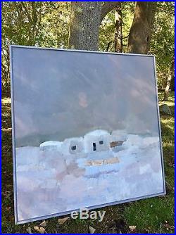 Vintage XL SWEDISH ABSTRACT LANDSCAPE oil/Canvas Painting SIGNED 1978 MCM art