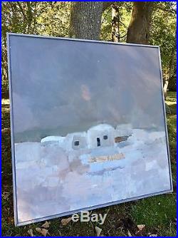 Vintage XL SWEDISH ABSTRACT LANDSCAPE oil/Canvas Painting SIGNED 1978 MCM art