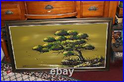 Vintage Yasu Eguchi Oil Painting On Board Green Tree By Water Seagulls LARGE