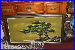 Vintage Yasu Eguchi Oil Painting On Board Green Tree By Water Seagulls LARGE