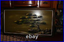 Vintage Yasu Eguchi Oil Painting On Board Green Tree By Water Seagulls LARGE